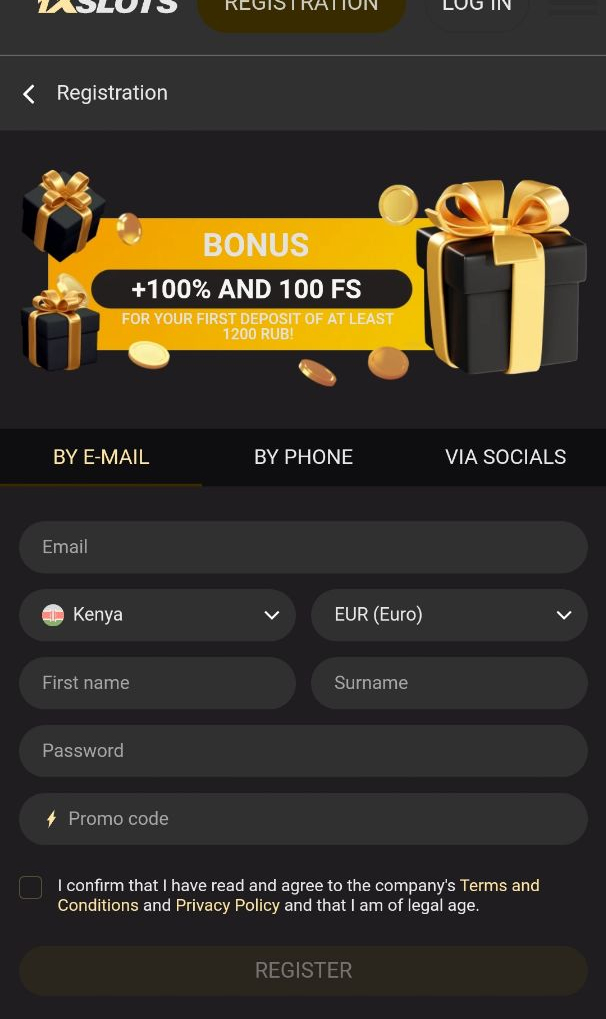 Registration in the mobile version of 1xSlots